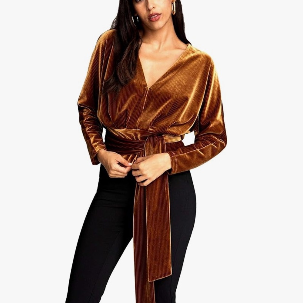 Good American Velvet Blouse Long Sleeve Size 0